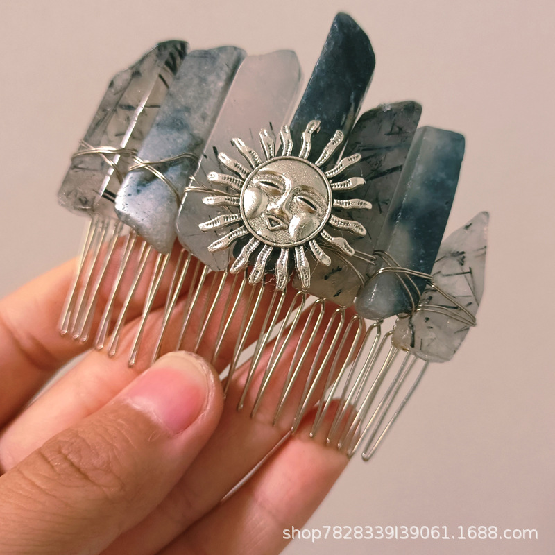 검은 머리 크리스탈 실버 라인 실버 머리 빗 실버 스마일