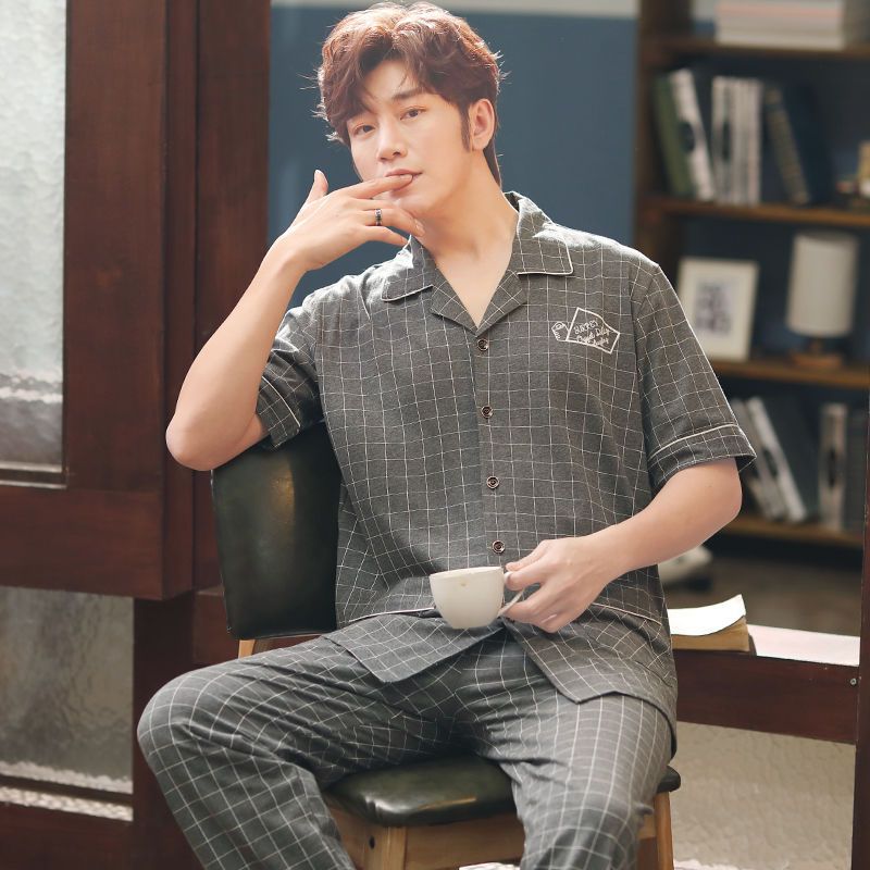 Pantalones de manga corta de verano 100% pijamas de algodón fino ocio traje de hombre de mediana edad y ancianos homewear