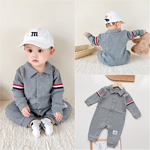 Baby's Spring and Autumn Climbing Suit Laps One-year-old Gentleman's Suit Boys' Long Sleeve Open Buckle Suit Boys' Korean Style Climbing Suit