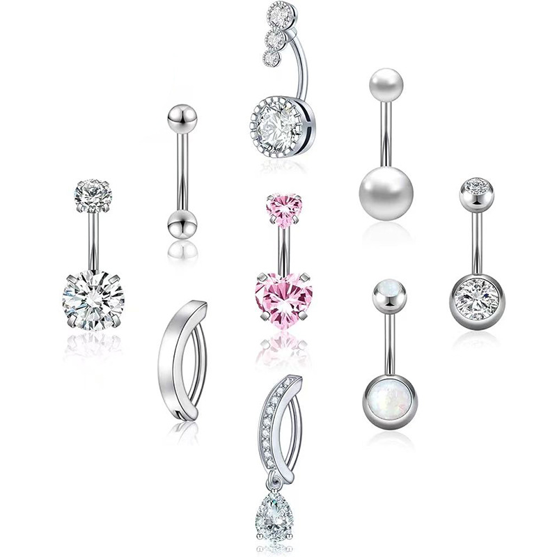 Ensemble de 9 piercings nombril multicolores transfrontaliers - Bijoux de piercing tendance en gros_voghion.com