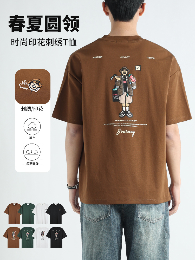 Camiseta bordada de manga corta pesada camiseta de hombre marca de moda de alta calidad impresión de verano ropa de secado rápido hombre de cuello redondo ropa de hombre