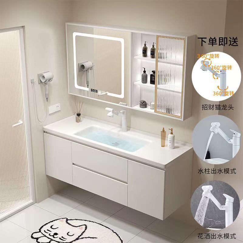 New Ceramic Integrated Basin Bathroom Cabinet Combination Bathroom Modern Simple Washbasin Cabinet Washbasin Bathroom Set
