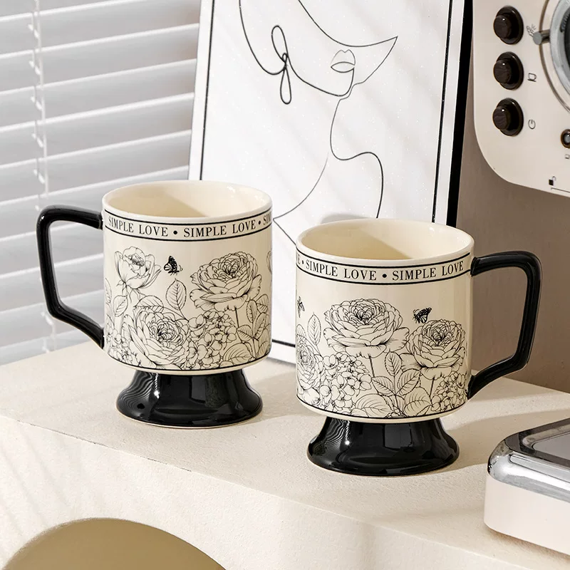 Retro Ceramic Wineglass Mug, high-quality ceramic 401–500 ml, pedestal design for couples