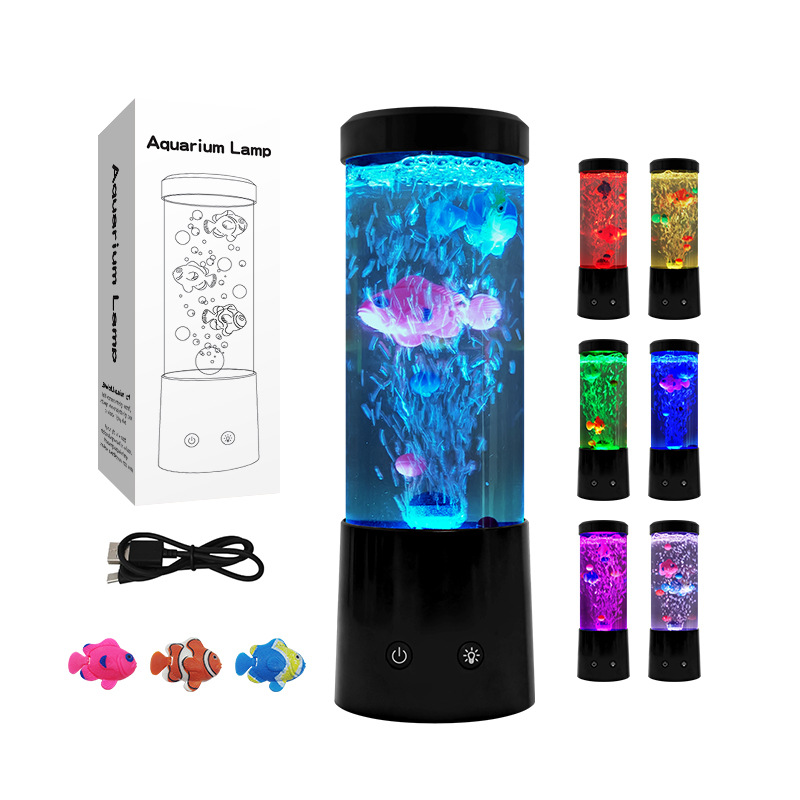 Fábrica directa LED burbuja pez luz de control remoto colorida lámpara de acuario BUBBLE FISH decoración lámpara de mesa luz de noche