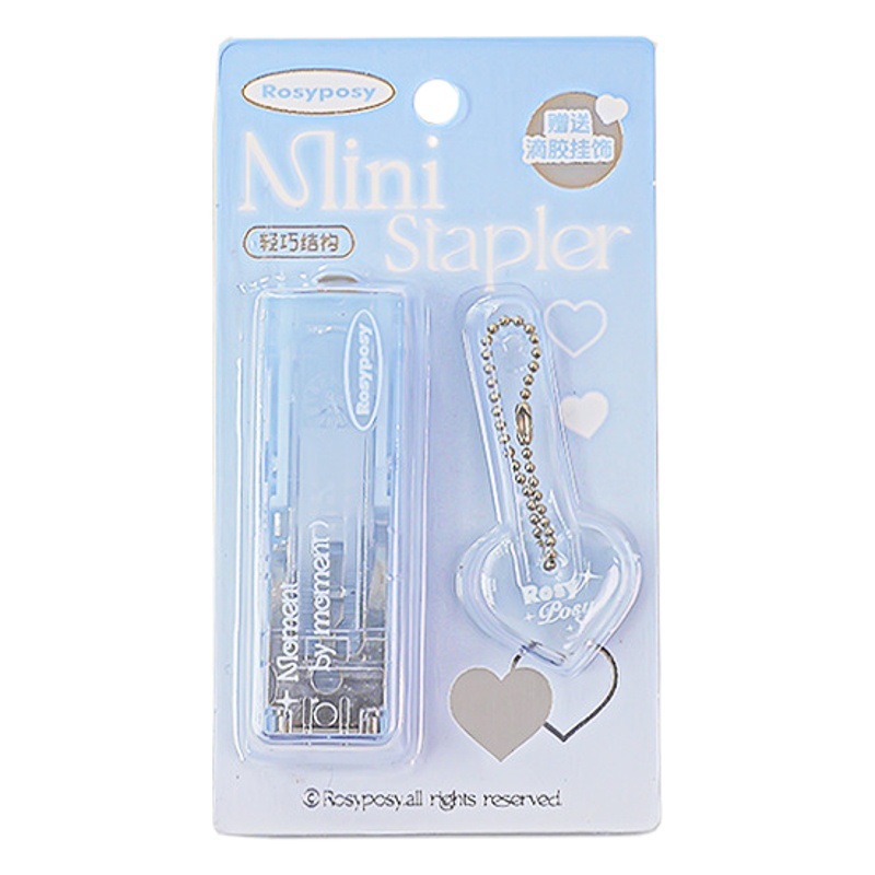 RosyPosy Soft Set Clear Stapler Girl Heart Gradient Mini Stapler Data Storage Stapler