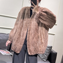 实拍进口哥本哈根水貂编织进口水貂女士宽松貂毛外套真毛海宁皮草