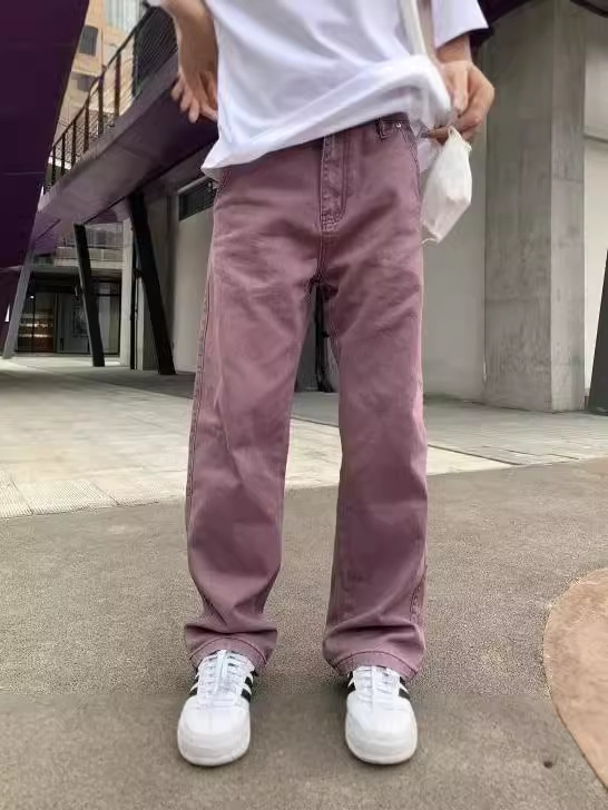 American-style High Street Fashion Brand New Niche Retro Purple Jeans Men's Hip-hop Loose Straight All-match Couple's Trousers