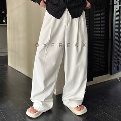 OXFREAK 24FW 「シングルプリーツドレープ通勤」 ホワイト カジュアルパンツ メンズ ゆったり ワイドパンツ クリーンフィット