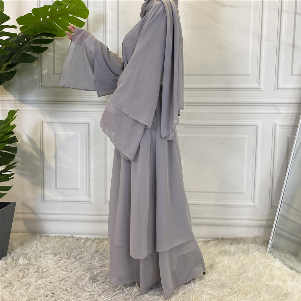 1875#[With hijabs]2 layers Chiffon Lantern Sleeve Abaya - CHAOMENG MUSLIM SHOP