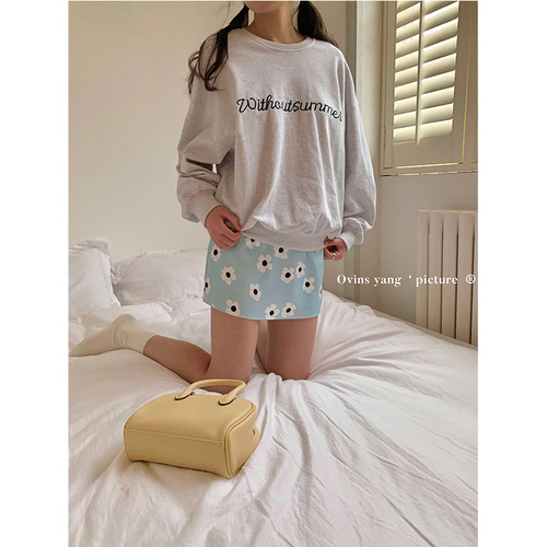 ovinsyang floral skirt women's spring and autumn 2024 new sweet girly style a-line skirt hip-covering skirt