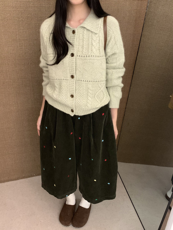 秋上新！韩系高品质灯芯绒爱心刺绣宽松舒适休闲气球裤休闲裤|undefined