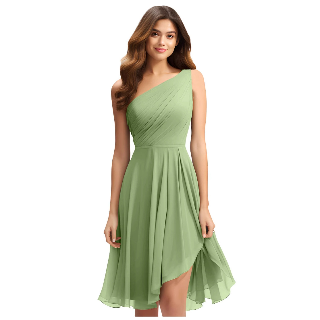 Amazon Cross-Border Chiffon One-Shoulder Bridesmaid Dress, Simple Short Style Party Ball Host Evening Dress with a High-End Feel