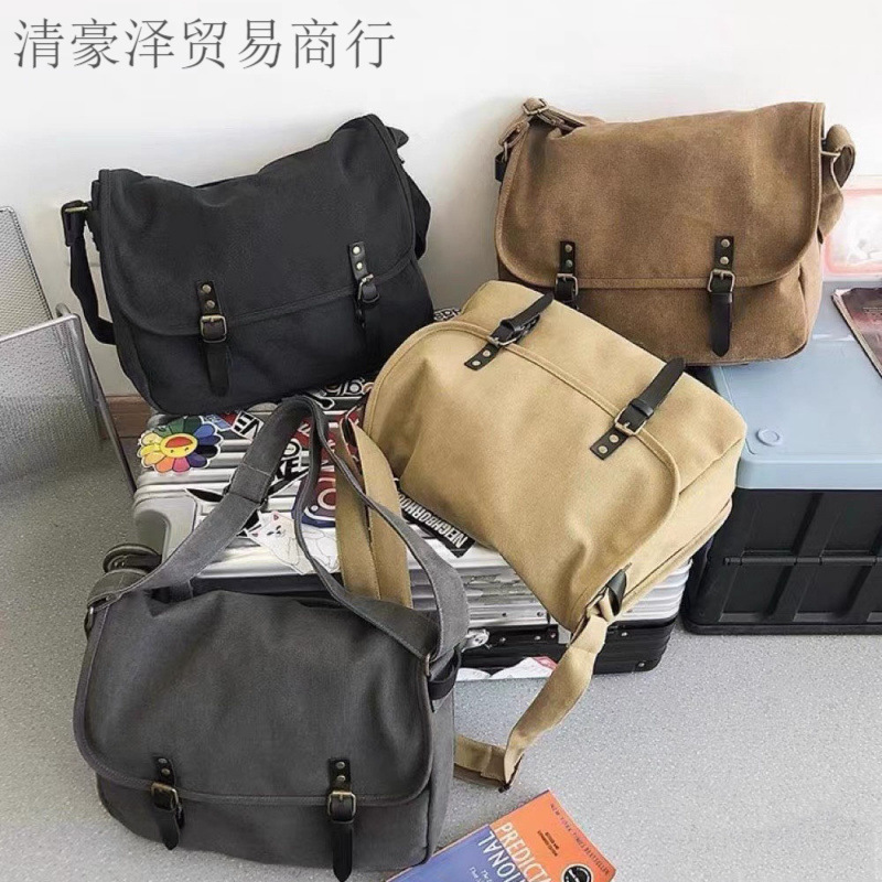 Bolsa de tela de moda japonesa, bolso de lona retrógrado casual para hombres, bolso de hombro de estilo perezoso, bolso de correo simple para hombres.