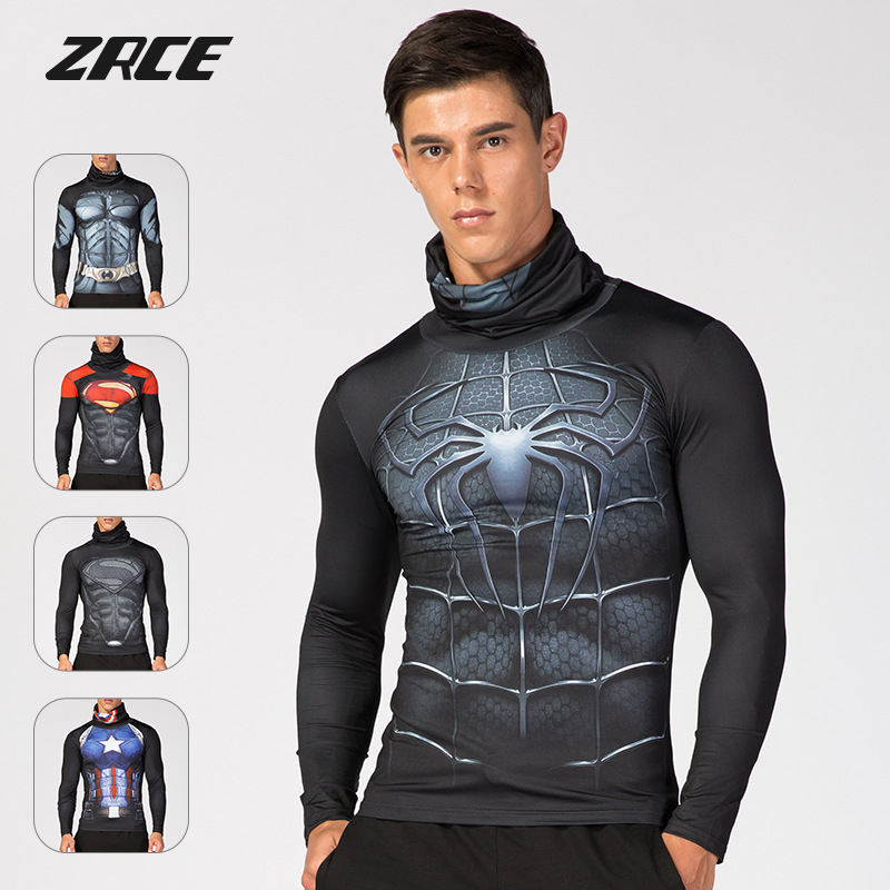 Superhero Spider-Man Superman Batman Iron Man long sleeve tights turtleneck sweatshirt training clothes top Superhero Spider-Man Superman Batman Iron Man long sleeve tights turtleneck sweatshirt training clothes top