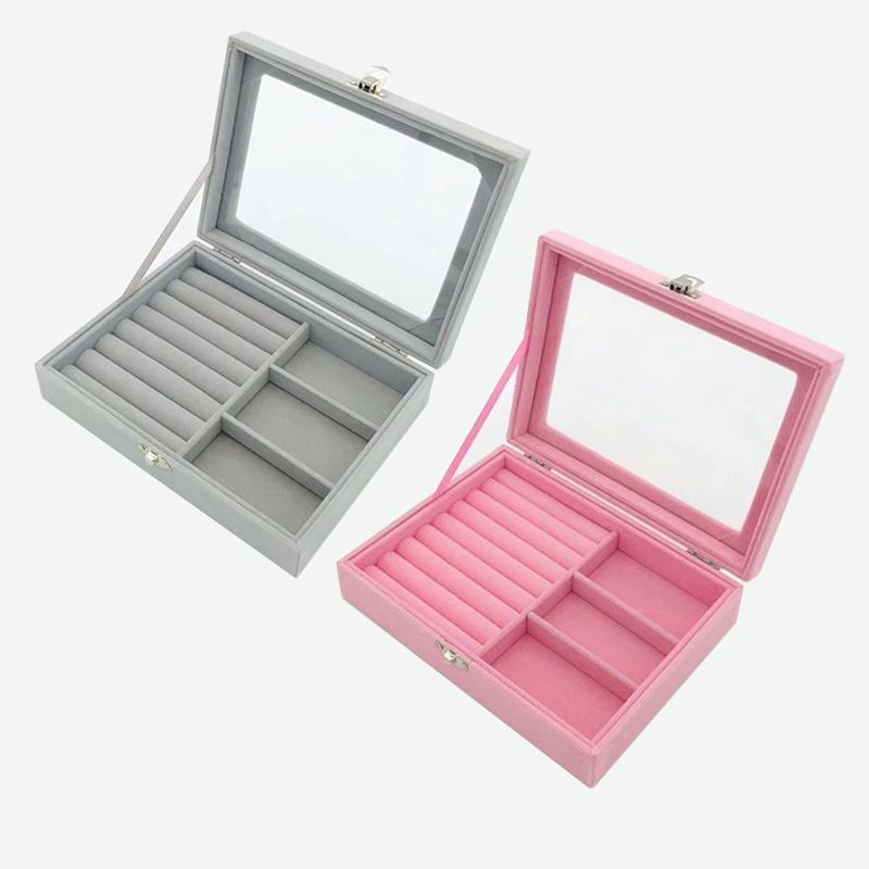 작은 보석함 핑크 + 그레이 스트립 링 3칸(2개 팩)