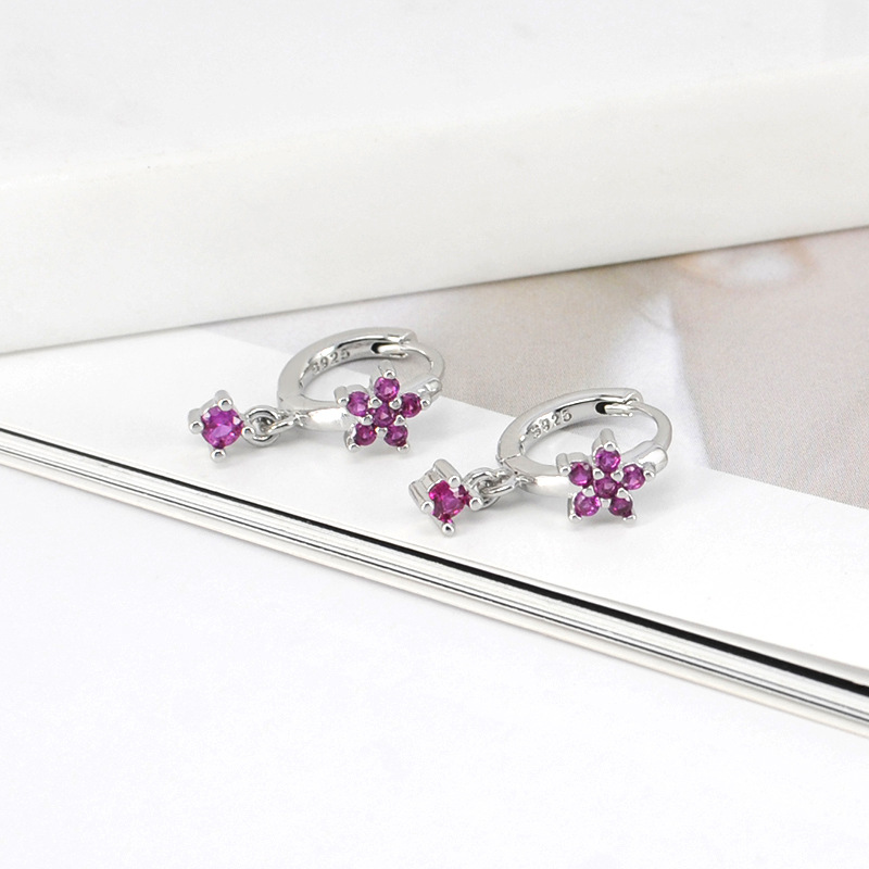 Simple Style Flower Copper Drop Earrings Inlay Rhinestones Copper Earrings