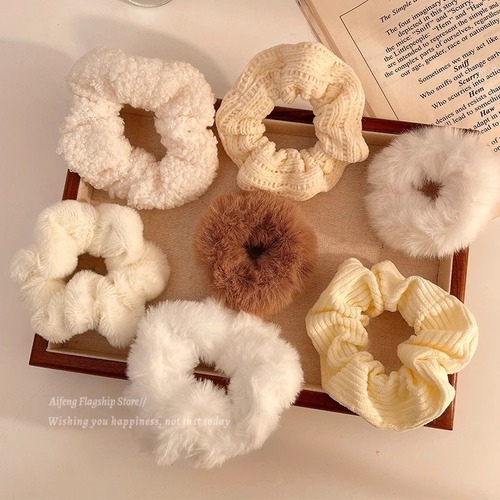 Cute Furry Hair Ties for Autumn & Winter | Simple Rubber Bands for Women | Plush Hair Ropes & Headwear | Elegant, High-Elastic Headbands