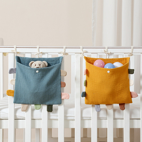 Baby fence bedside pure cotton gauze storage hanging bag baby bedside diaper diaper toy storage bag