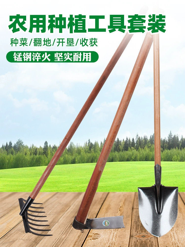Трехкомпонентный набор для посадки для домашнего садоводства, сельскохозяйственные инструменты, лопата, мотыга, инструмент для прополки, вспашки и копания.