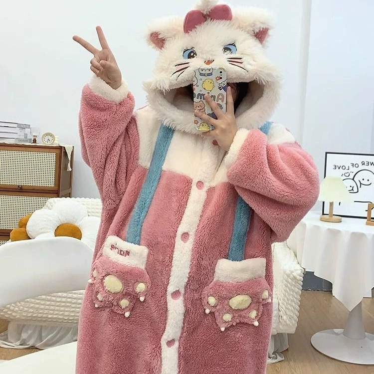 Халат-пижама с капюшоном из коралловой бархатистости (Mary Cat), плюшевый теплый халат, S–XL