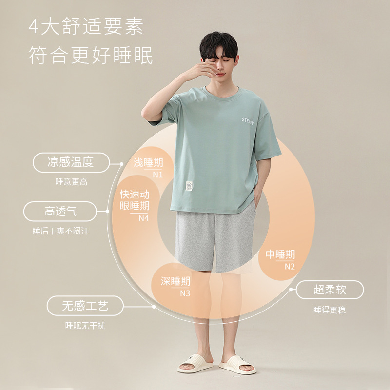 Men's Pajamas Summer Modal Short-sleeved Shorts Teenagers Youth Thin Outer Wearing Home Clothes suit Simple 3