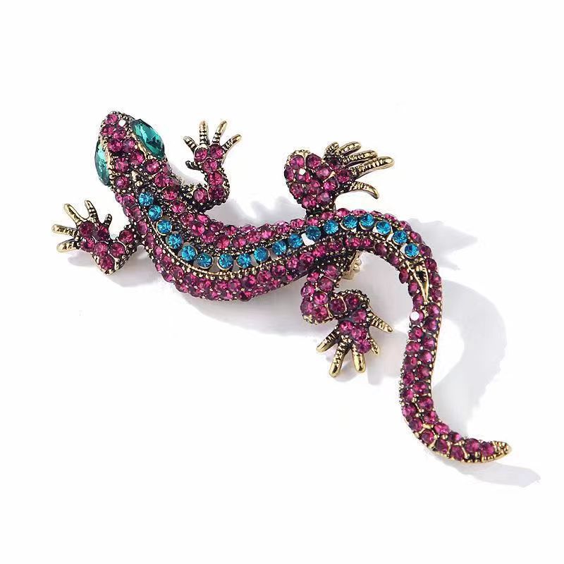 Retro Gecko Legierung Inlay Strasssteine Unisex Broschen display picture 2