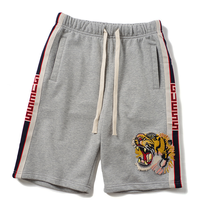 European and American high street shorts embroidered tiger head woven belt casual pants five-point pants trendy men's mid-length pants couple outfits women's pants
