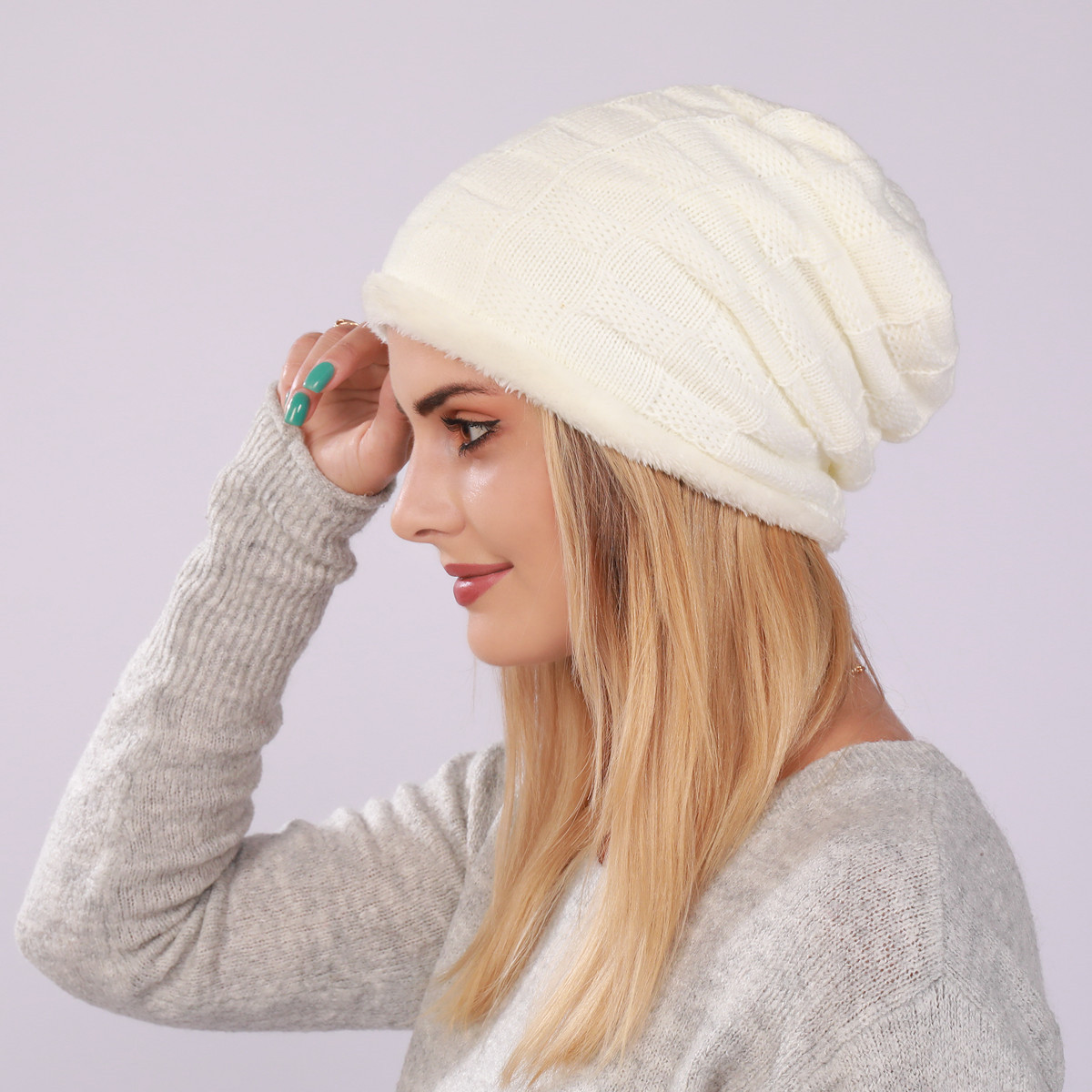 Plissee-Plüsch-Männer-Damen-Pullover-Mützen, gestrickte karierte postpartale Ohrenschützer für Herbst und Winter, warm_voghion.com