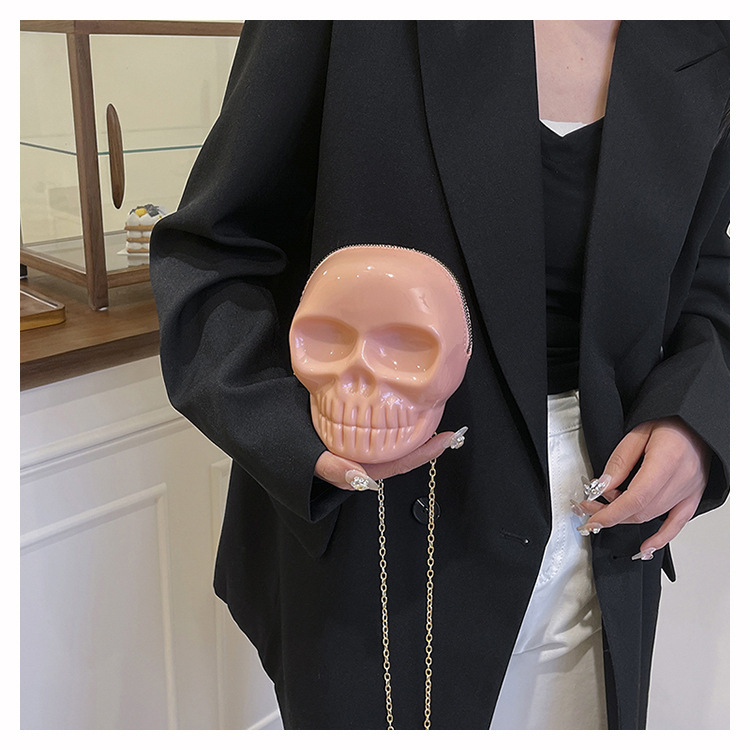 189g Weight Zipper Closure Type Single Shoulder Strap Strap Type Shoulder Bag Bags Type Casual Occasion Plastic Material Skull Pattern All Seasons Season Women's Gender Streetwear Style Oval Shape Mini Size Women's Mini Plastic Skull Streetwear Oval Zipper Shoulder Bag 18