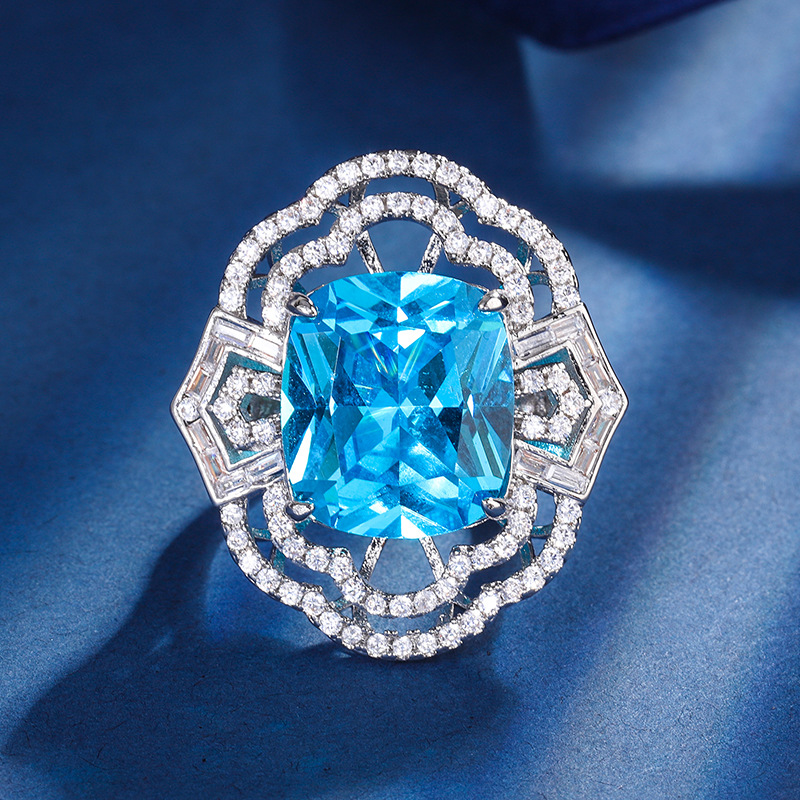 Zhuang Sheng joyería fondo de cobre chapado en oro simulación aguamarina hueco conjunto de las mujeres colgante anillo 4*16 espárragos 12*14