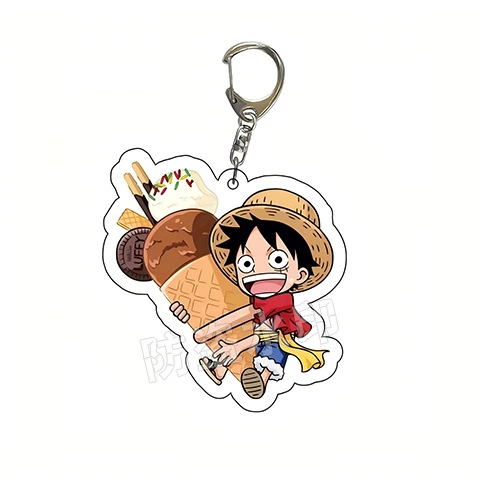 Acrylic One Piece double‑sided keychain, 6 cm, Luffy & crew characters, single or multi‑pack