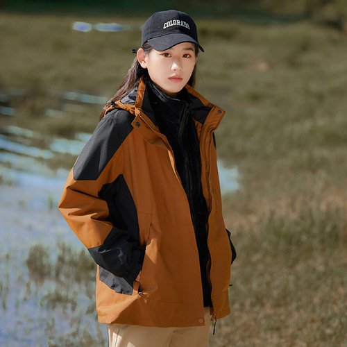 Jackets for men and women, three-in-one detachable two-piece set for couples, plus velvet and thickened trendy brand mountaineering clothing, outdoor