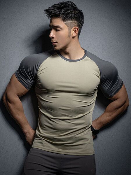 Summer sports elastic quick dry solid color base short sleeve…