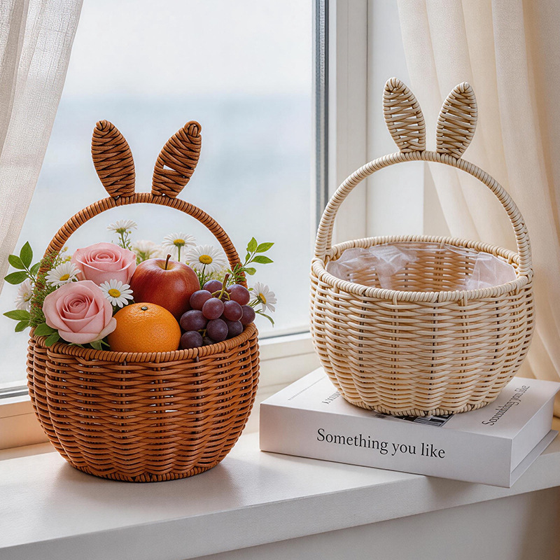 Carefully Selected Flower Shop Rabbit Ear Flower Basket, Fresh Flower Arrangement Basket, Fruit Imitation Rattan Hand-Held Basket, Storage Basket for Living Room Carefully Selected Flower Shop Rabbit Ear Flower Basket, Fresh Flower Arrangement Basket, Fruit Imitation Rattan Hand-Held Basket, Storage Basket for Living Room