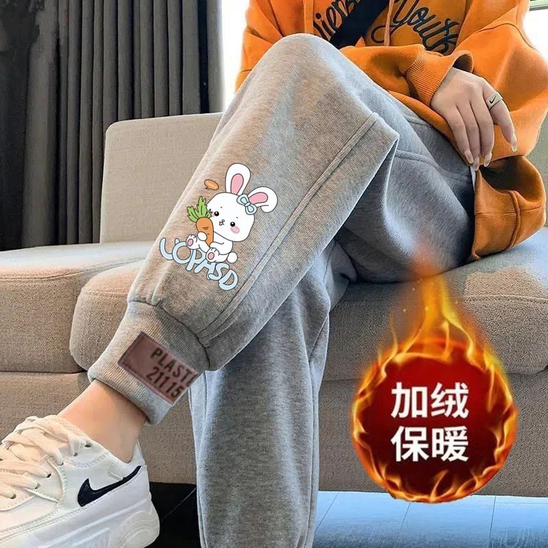 加绒加厚运动裤女秋冬季卫裤外穿小个子束脚哈伦裤大码胖mm休闲裤