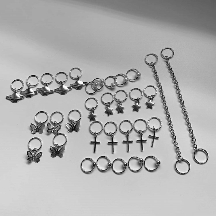 跨境欧美饰品 小脏辫编发头饰十字架星球蝴蝶链条吊坠发夹配饰女