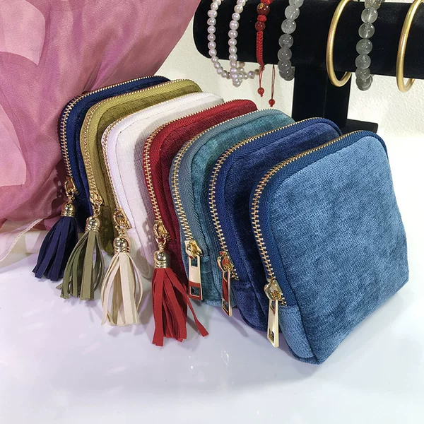 Factory Direct Sales Portable Six-Layer Tassel Jewelry Storage Bag Crystal Pearl Bracelet Travel Jewelry Bag Wholesale in Stock