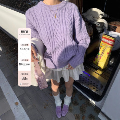8uioio《暖冬壁炉》 圆领套头针织衫上衣女初秋新款宽松麻花毛衣