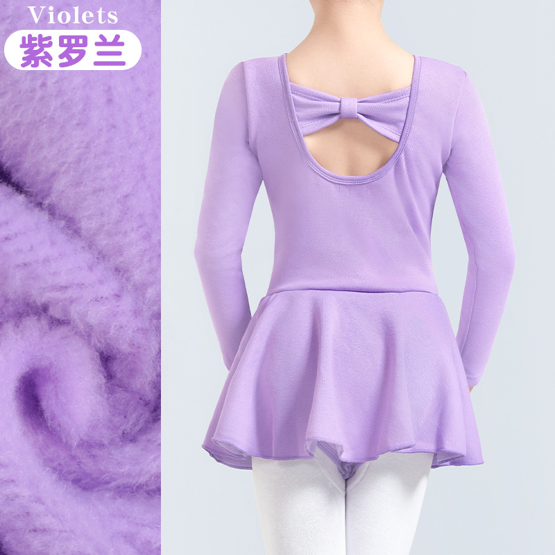 Ropa de baile para niñas, mangas largas de una pieza sin cachemira, ropa de práctica para niños de otoño e invierno, ropa de actuación, ropa de forma gruesa de terciopelo