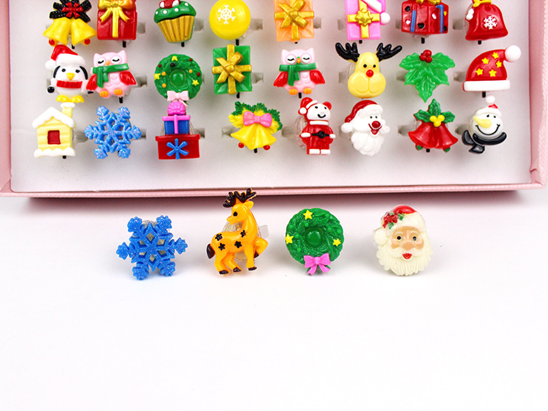 8g Weight Resin Material Christmas Festival Snowman, Elk Pattern Christmas Led Glowing Cartoon Cute Children Ring Toy 2