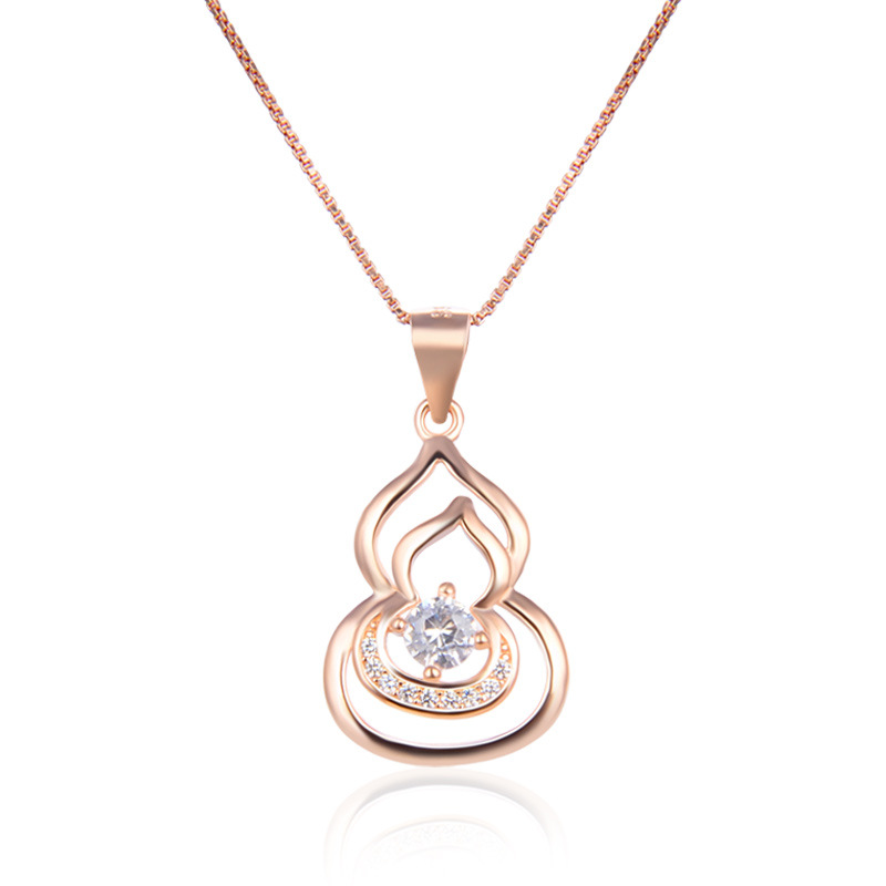 Estilo coreano simple clavícula CADENA DE Calabaza collar s925 plata esterlina simple diseño Fu Lu diamante-incrustado suéter cadena colgante para mujeres