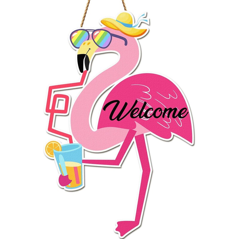 Tondiamo Flamingo Welcome Sign Wooden Front Door Decoration Summer Hanging Country Decor Farmhouse Home