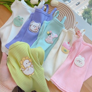 Women's Treasure Sleeveless Top Cartoon Embroidered Knitted Slim-Fit Stretch Vest Girl's Sling Top Candy Color Summer Dress
