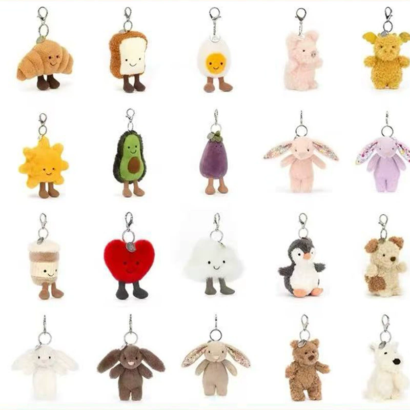 Подвеска Jellycat с тремя этикетками, штампованный медведь Барселона, баклажановый круассан, все стили доступны для оптовых подарков.