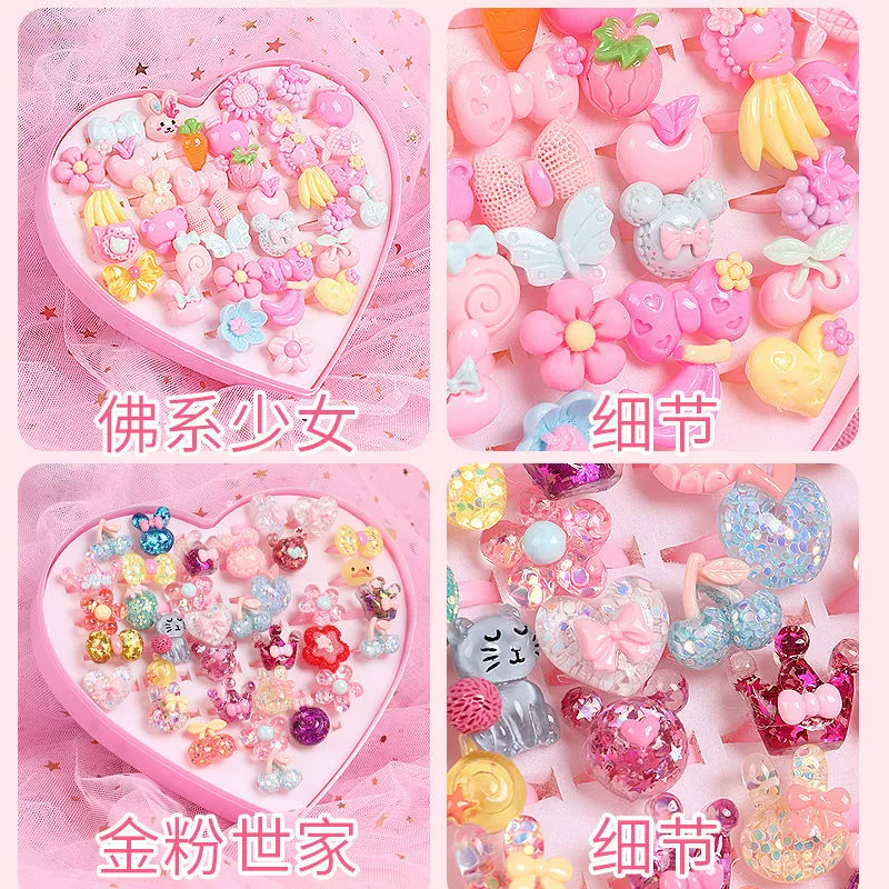 Cartoon children's ring, jewelry for princess, plastic diamond creative storage system, with gem, creative gift