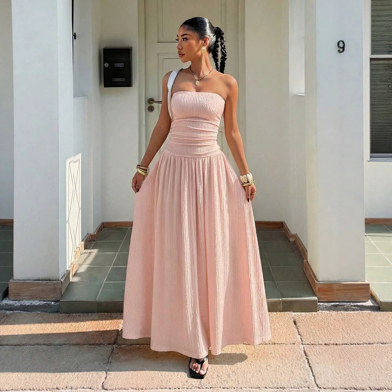 2026 Summer New European and American Cross-Border Amazon Sleeveless Elegant Sexy Slim-Fit Strapless Dress