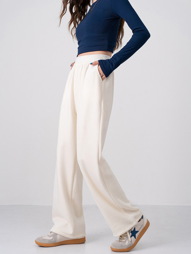 Fall/Winter Fleece-Lined, Thick, Flowing Chenille Wide-Leg Pants — Vintage Corduroy Design, Casual, Versatile, Warm, and High-Waisted with a Relaxed Fit