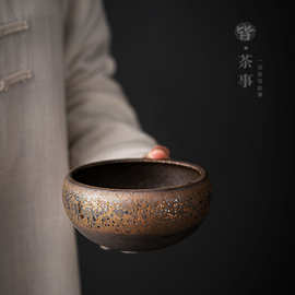 鎏金陶瓷茶洗中式功夫茶具茶道家用小号杯洗笔洗水盂建水茶渣缸
