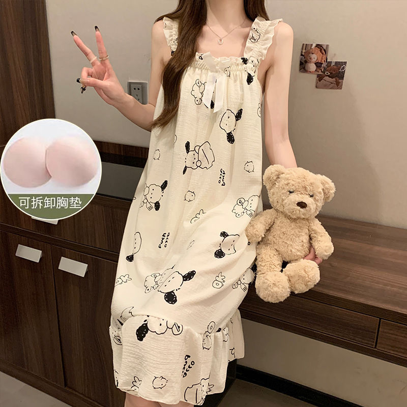 CH-13 # 파차 개 나이트 드레스 가슴 패드 스트랩 [분리 가능]]
