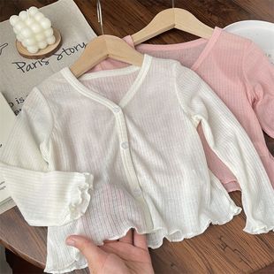 2025 Pure Color Casual and Stylish Girl Baby Kidsren's Mask Sun Protection Clothing Thin Outwear Cardigan Shawl Air-Conditioning Shirt